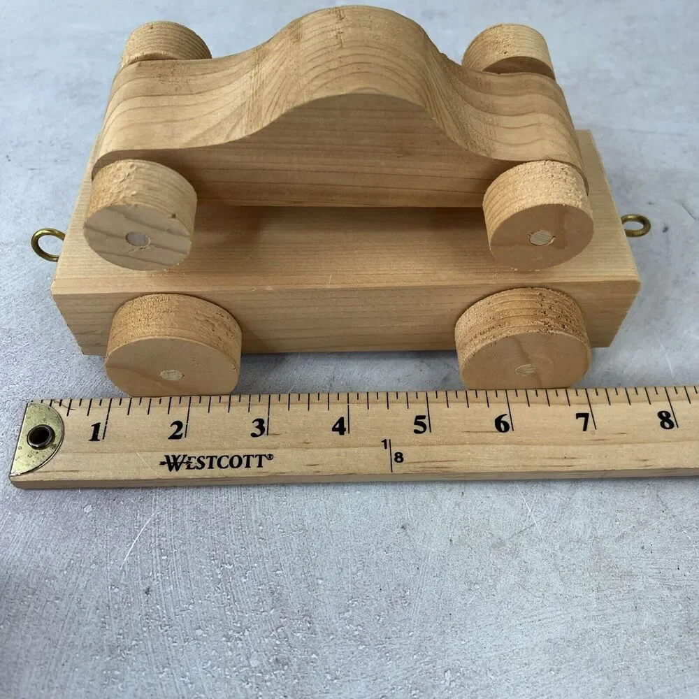 4 Piece‎ Handmade Wooden Train Set Kids Toy Locomotive with Rail Cars & Caboose